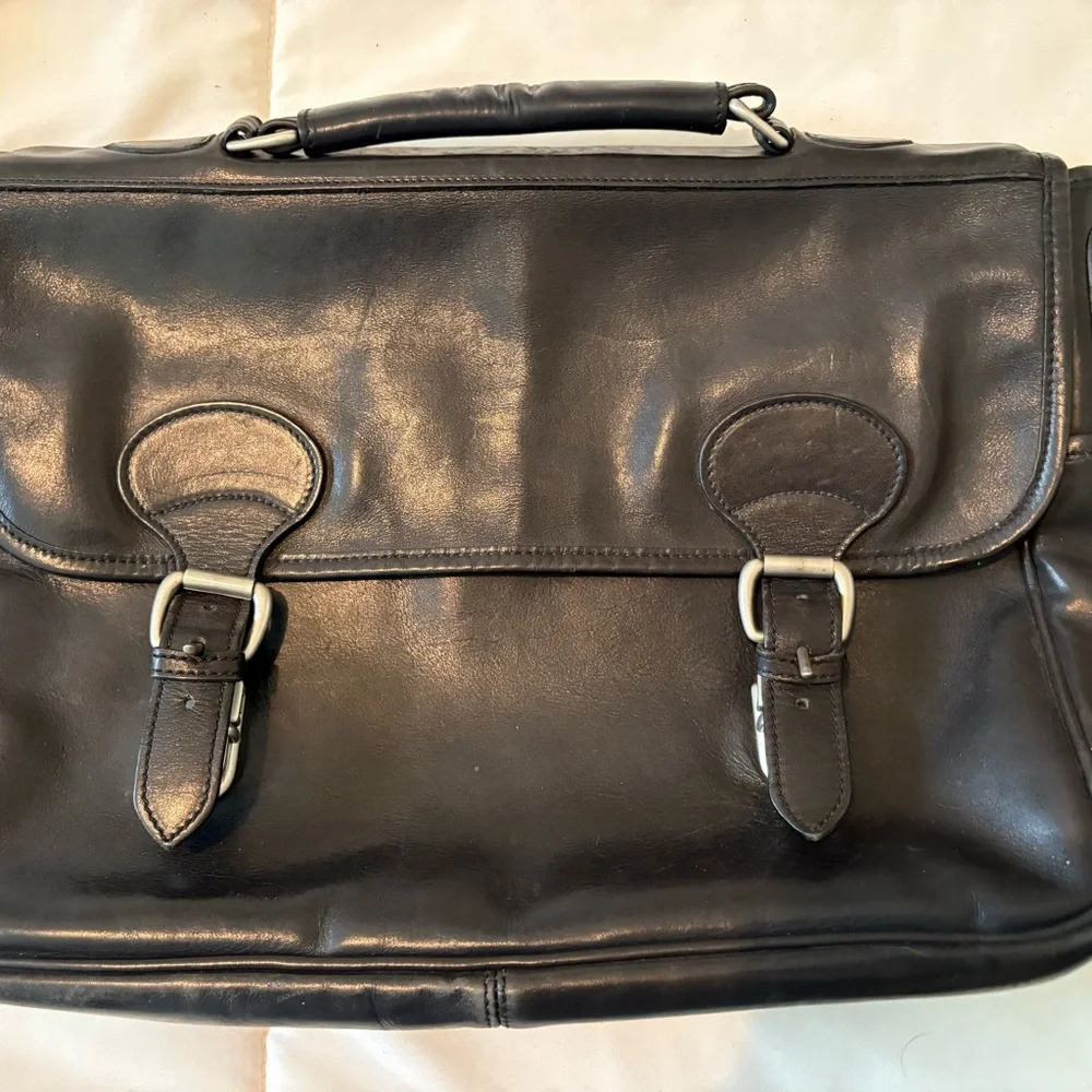 Lands' End Black Leather Briefcase with Top Handle